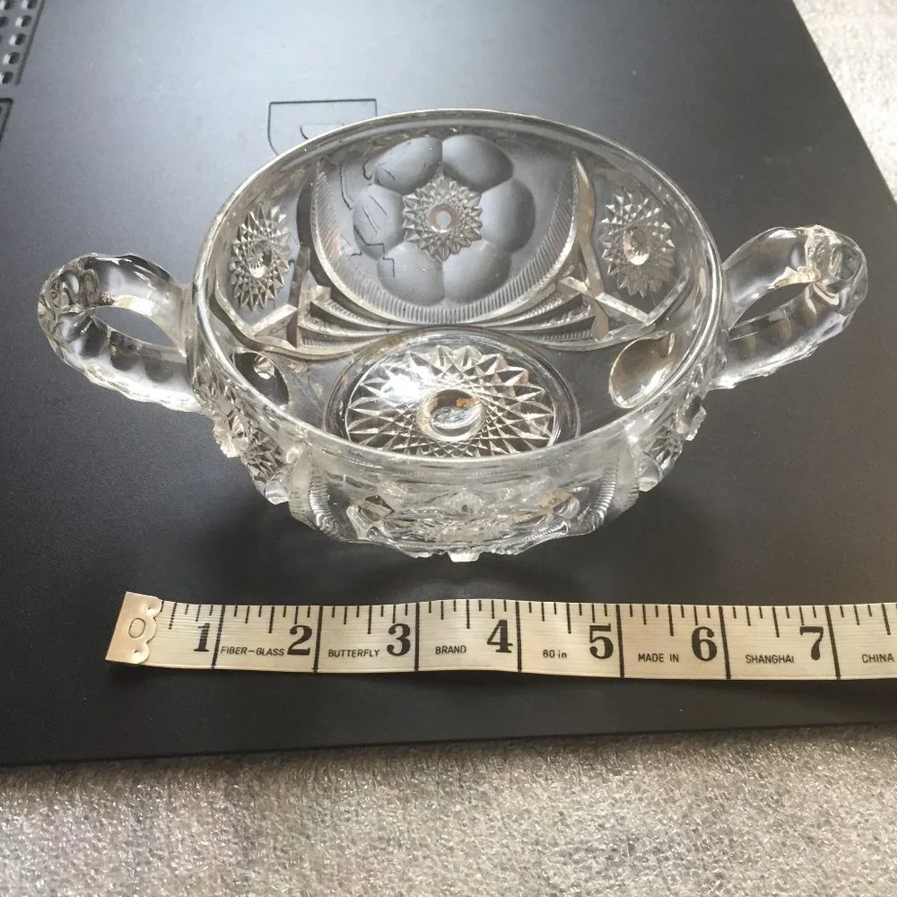 vintage Large Glass CANDY DISH ✅ with Two Handles & A Cover Lid